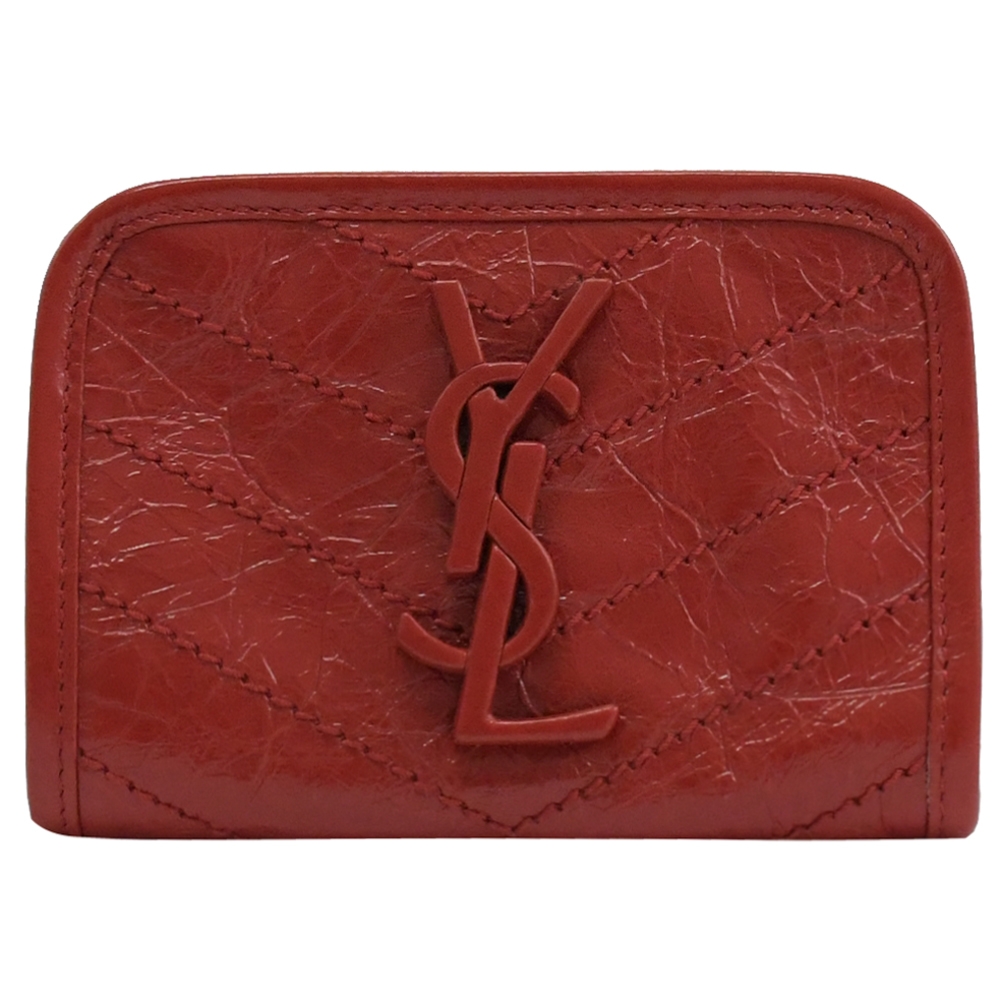 YSL Saint Laurent NIKI 經典揉製牛皮對開釦式零錢短夾(紅)