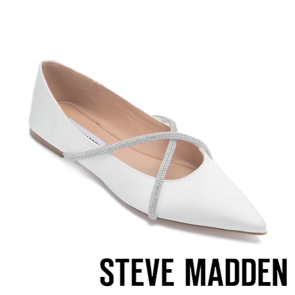 STEVE MADDEN-KELISE 鑽面交叉尖頭平底鞋-白色