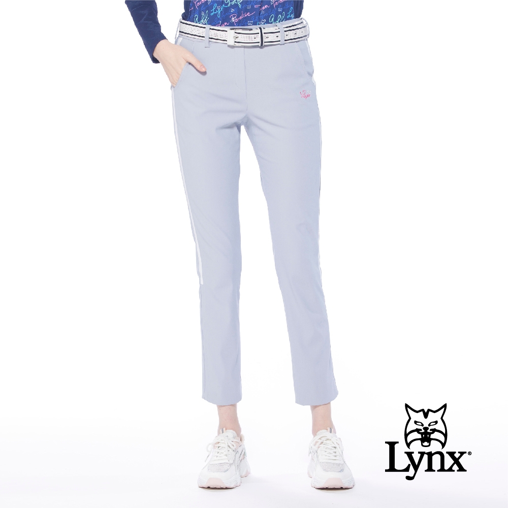 【Lynx Golf】女款日本進口布料涼感彈性兩側特殊剪裁設計窄管九分褲-灰色