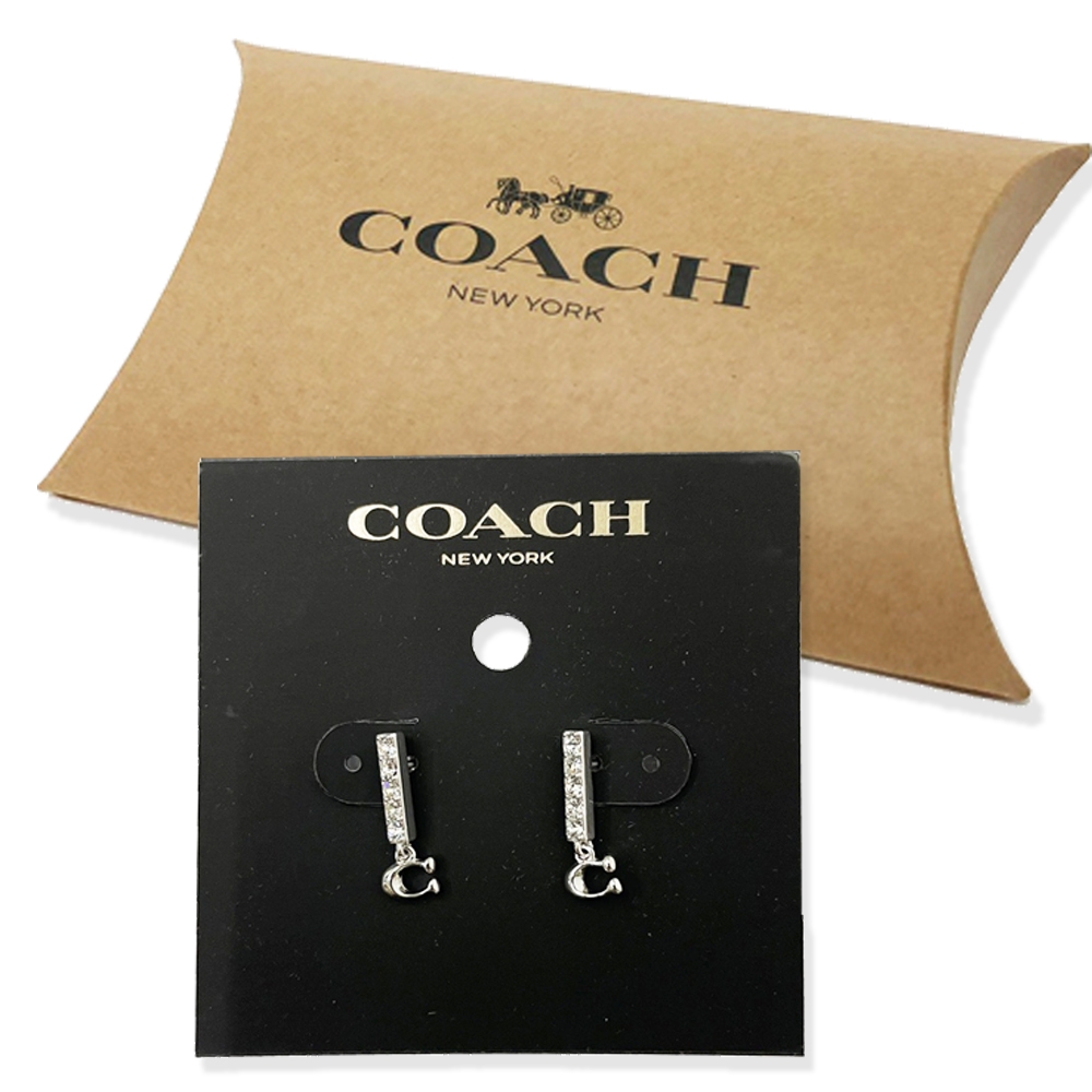 COACH 字母C LOGO仿鑽針式耳環禮盒(銀色)