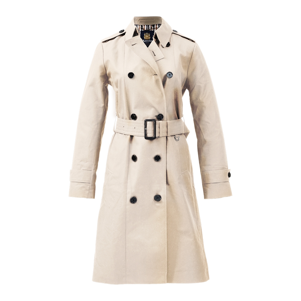 Aquascutum CLARENCE BELTED MID LENGTH DB TRENCH 綁帶背扣中長大衣外套(卡其/UK6)