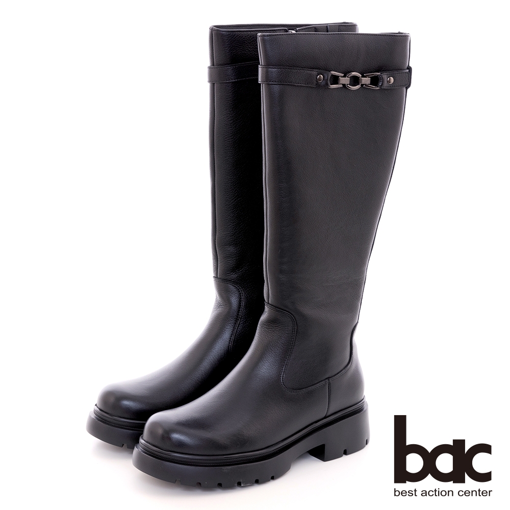 【bac】釦環裝飾綁帶長靴-黑