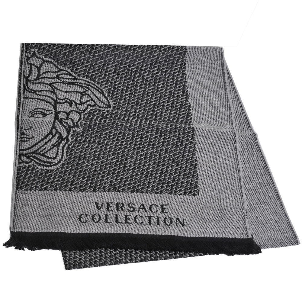 VERSACE COLLECTION 大徽標圖騰字母LOGO混羊毛披肩圍巾(黑/灰)