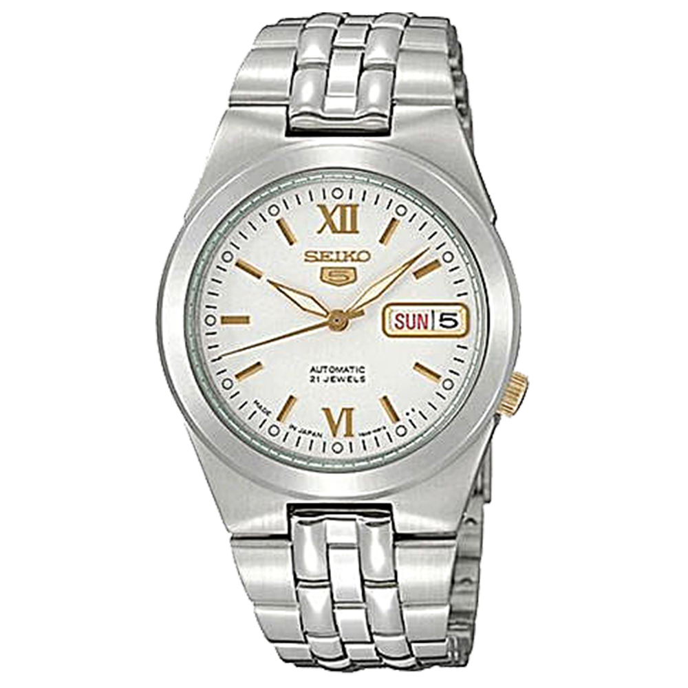 SEIKO 半金經典5號自動上鍊機械腕錶(SNKE39J1)-白面+金x34.6mm