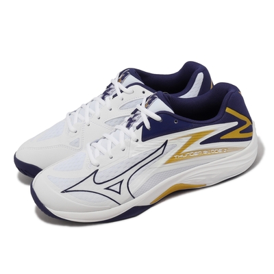 Mizuno 排球鞋 Thunder Blade Z 男鞋 白 海軍藍 金 室內運動 桌球 羽球 入門款 美津濃 V1GA2370-43