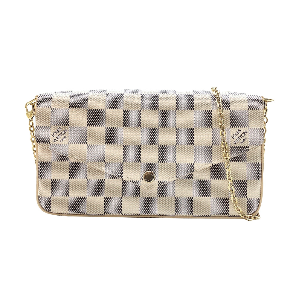 Louis Vuitton Pochette Felicie 棋盤格帆布鍊帶斜背包(N63106-白)