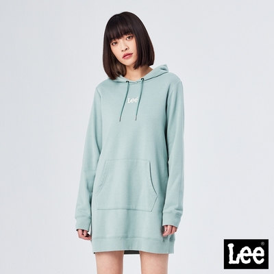 Lee 女款 長版小Logo連帽大學T/厚T 藍綠