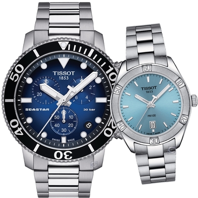 TISSOT 天梭 官方授權 陽光運動時尚對錶-T1204171104101+T1019101135100