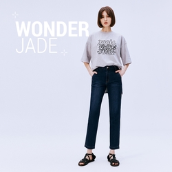 BRAPPERS 女款 玉石丹寧系列-wonder jade中腰彈性八分褲-深藍