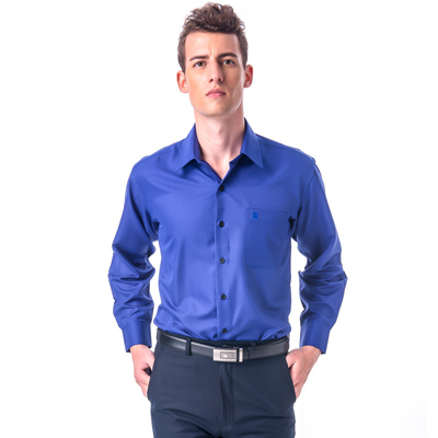 金‧安德森 藍色斜紋吸排長袖襯衫