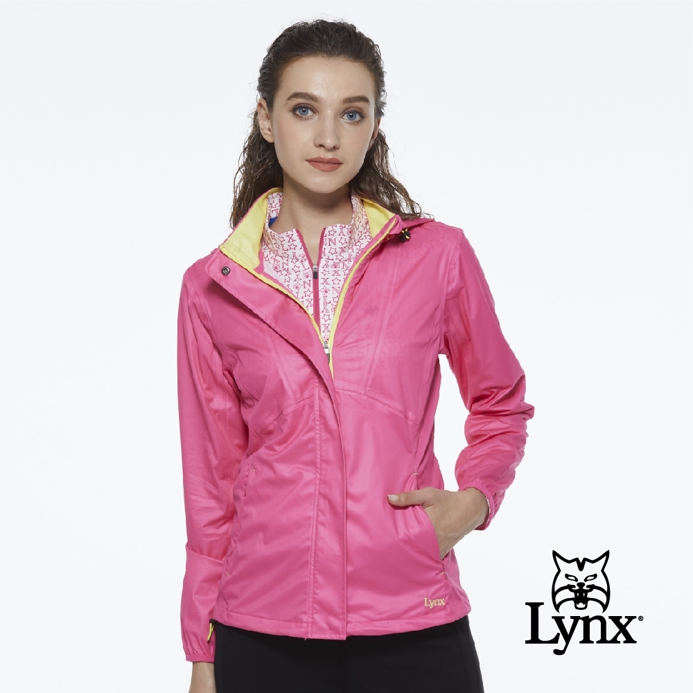 【Lynx Golf】女款防水透濕素面可拆式連帽長袖薄外套-粉桃色