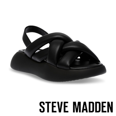 STEVE MADDEN-HAZZIE 胖胖交叉帶厚底涼鞋-黑色