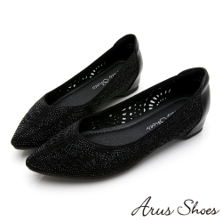 Arus-宴會水鑽炫目尖頭平底包鞋-黑色