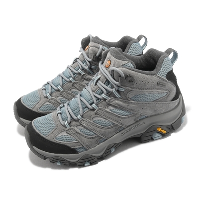 Merrell 登山鞋 Moab 3 Mid GTX 女鞋 灰 藍 防水 中筒 避震 Vibram 戶外 郊山 ML036312