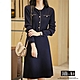 JILLI-KO 時尚氣質復古法式小香風針織連衣裙- 深藍 product thumbnail 1