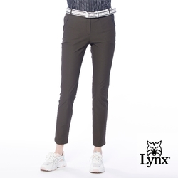 【Lynx Golf】korea女款滿版碎花花布側邊織帶設計平口休閒長褲-卡其色