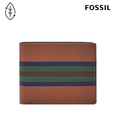 FOSSIL Bronson 真皮證件格皮夾-藍綠條紋 ML4560875 (禮盒組附鐵盒)
