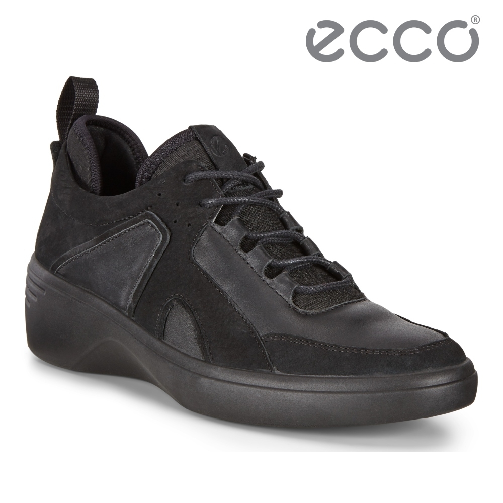 ECCO SOFT 7 WEDGE W 時尚運動風厚底增高休閒鞋 女鞋 黑色
