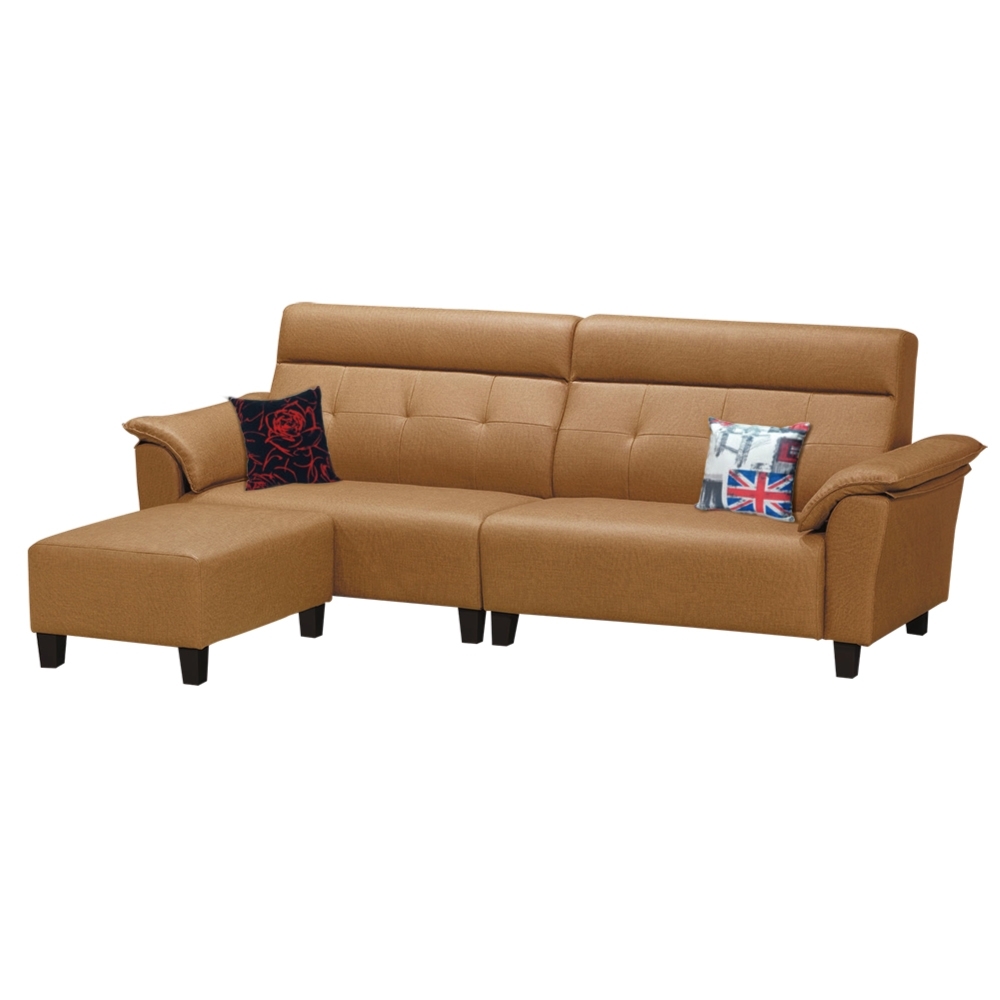 綠活居 拉米蘭 現代咖啡貓抓皮革Ｌ型沙發組合(四人座＋椅凳)-268x171x97cm免組