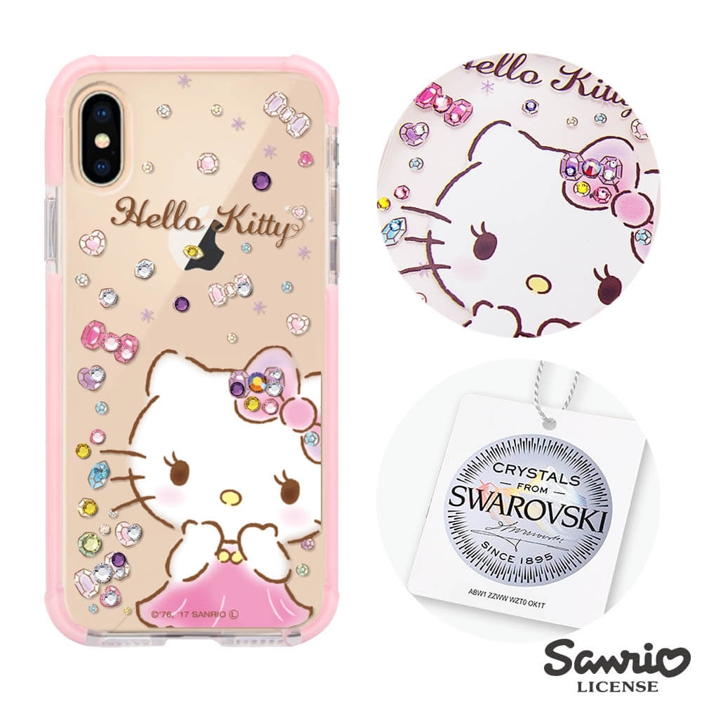 三麗鷗 Kitty iPhone XS Max 6.5吋施華彩鑽四角防撞手機殼-寶石凱蒂