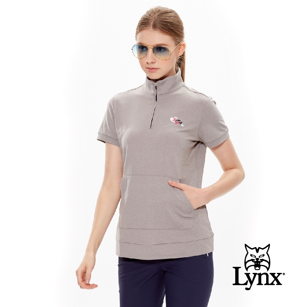 【Lynx Golf】女款內刷毛俏皮口袋款短袖立領POLO衫-灰色
