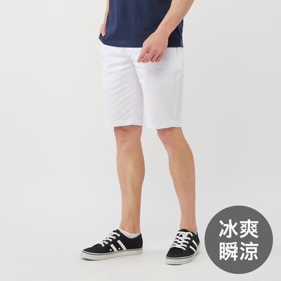 GIORDANO 男裝彈力冰冰短褲 - 01 標誌白