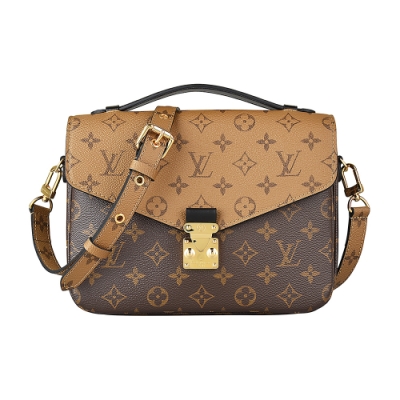 LV M44876 POCHETTE MÉTIS花紋LOGO拚色設計釦式手提斜背包(咖啡x淺咖啡)