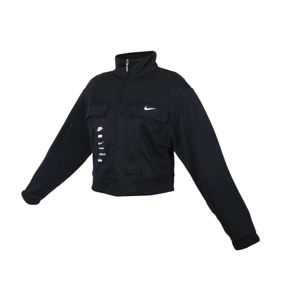 NIKE 女短版外套-寬版 立領外套 SPORTSWEAR SWOOSH 工裝 CU5679-010 黑白