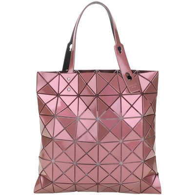 ISSEY MIYAKE 三宅一生 BAOBAO LUCENT ONE 6x6 金屬感漆皮幾何手提托特包(勃根地紅)