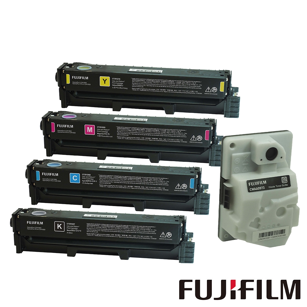 FUJIFILM 富士 原廠原裝 CT351263~CT351266 高容量碳粉匣組(1黑3彩4.5K)+CWAA0973 廢粉盒