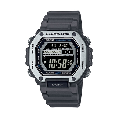 CASIO 10年電力系列稜角分明金屬錶圈設計休閒錶-灰(MWD-110H-8B)/50.8mm