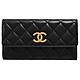 CHANEL 復古浮雕CC LOGO菱格車線小羊皮釦式零錢中夾(黑/金) product thumbnail 1