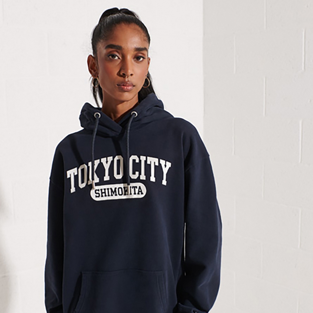 SUPERDRY 女裝 帽Tee CITY COLLEGE OVSD 海軍藍