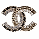 CHANEL 經典雙C LOGO皮革穿繞珍珠半邊胸針(黑/金色) product thumbnail 1