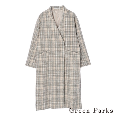 Green Parks 經典毛呢格紋長版大衣