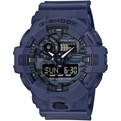 CASIO 卡西歐 G-SHOCK 城市迷彩 計時雙顯錶 新春送禮-藍 GA-700CA-2A