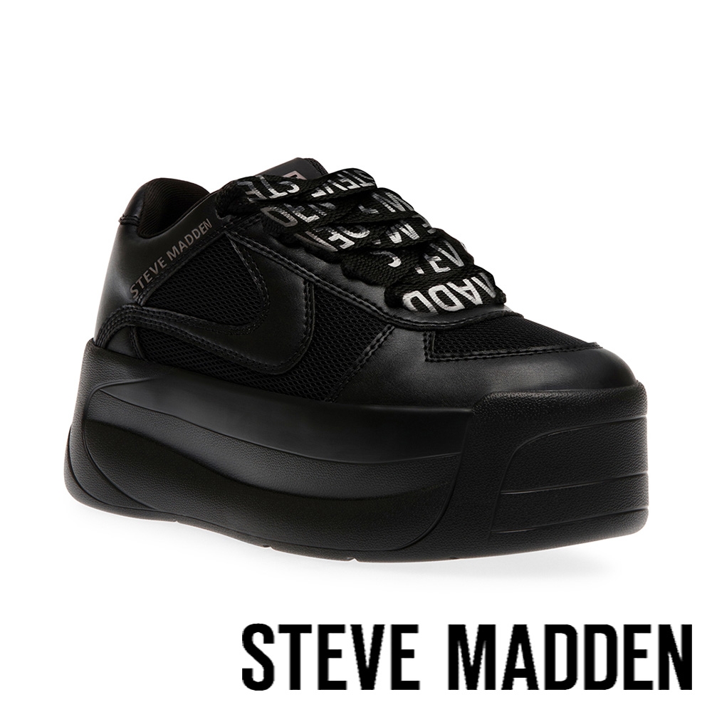 STEVE MADDEN-CHARGE UP 超厚底綁帶休閒鞋-黑色