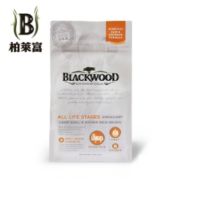 美國BLACKWOOD柏萊富-天然寵糧功能性全齡護膚亮毛配方(羊肉+糙米) 15LB/6.8KG(購買第二件贈送寵物零食x1包)