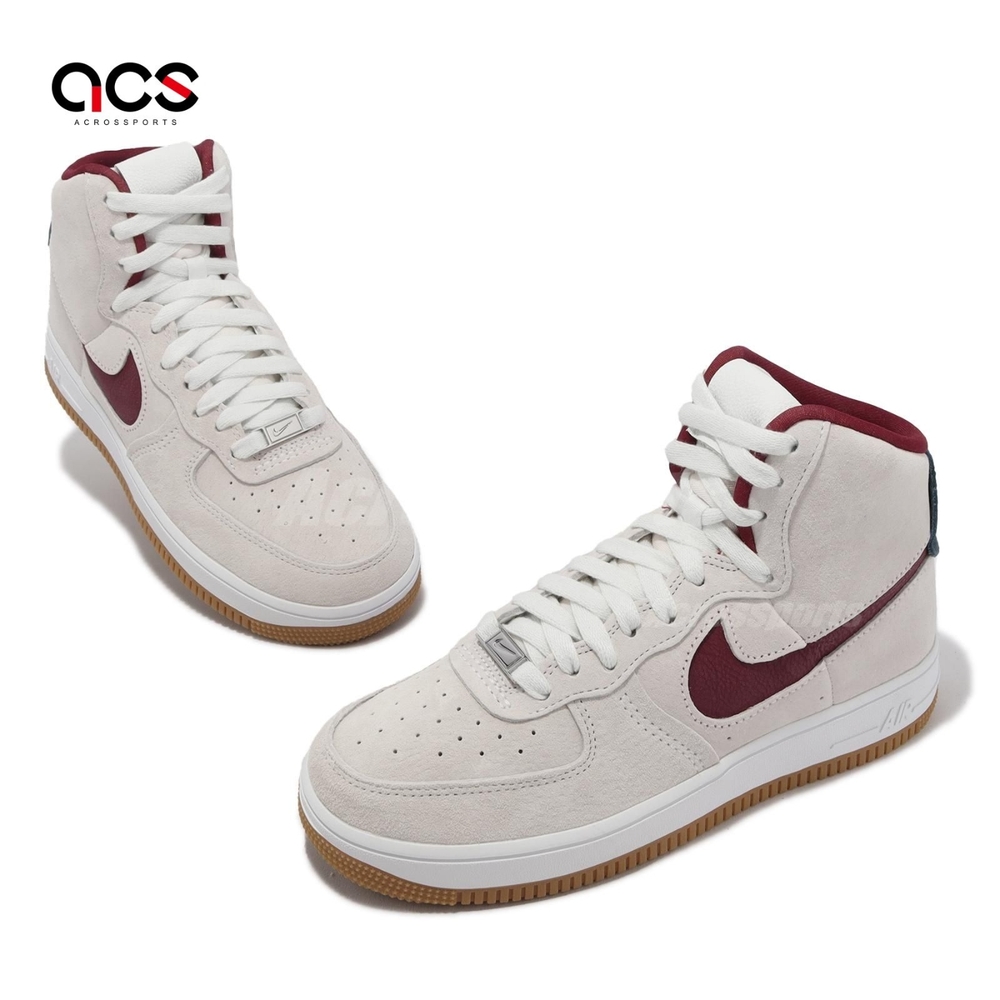 Nike 休閒鞋Wmns AF1 Sculpt 女鞋灰酒紅復古高筒Air Force 1 麂皮