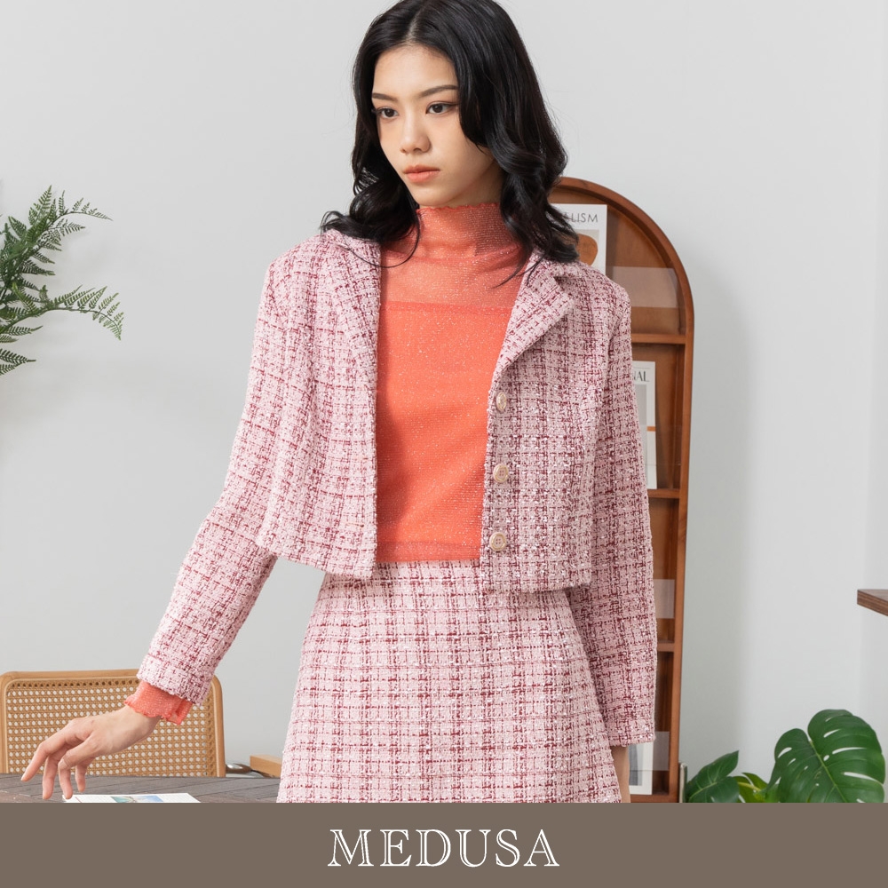 現貨【MEDUSA 曼度莎】甜美粉紅 短版小香風外套（M-XL）｜女外套 毛呢外套 西裝外套