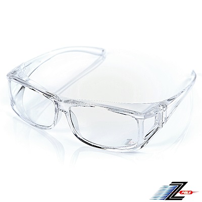 【Z-POLS】可包覆眼鏡於內設計 全透明PC防爆安全鏡片 抗UV400防風眼鏡