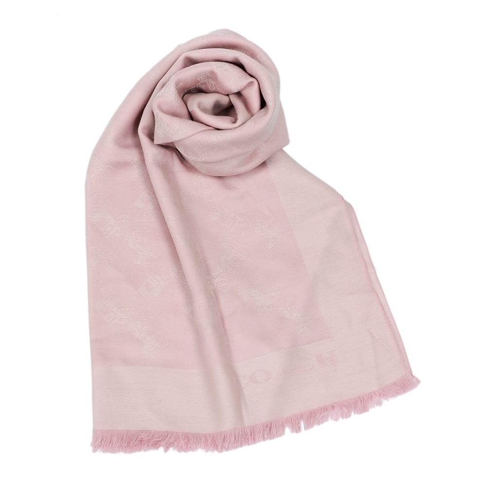【福利品】COACH 羊毛馬車LOGO薄款圍巾披肩 粉色