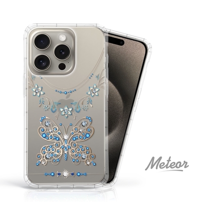Meteor iPhone 15 Pro 6.1吋 奧地利水鑽彩繪防摔殼 - 蝶戀鑽