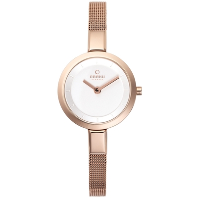 OBAKU 小巧媛式時尚腕錶-玫瑰金框x不鏽鋼帶/27mm