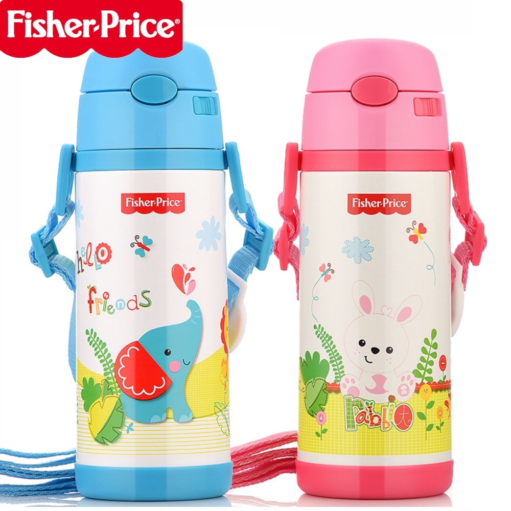 【優貝選】費雪 可愛動物 保冷/保溫 兒童背帶水壺 吸管水壺 400ML
