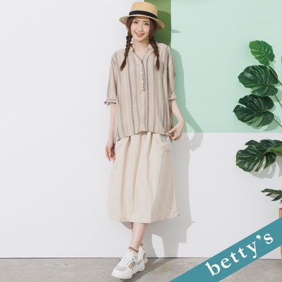 betty’s貝蒂思 鬆緊腰口袋印花長裙(卡其)