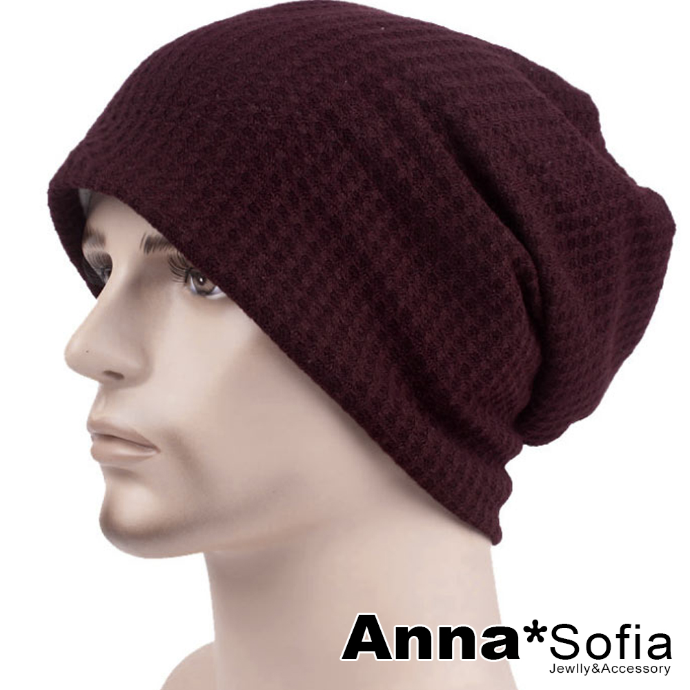 AnnaSofia 立體細網格 針織薄款毛帽(深紅色)