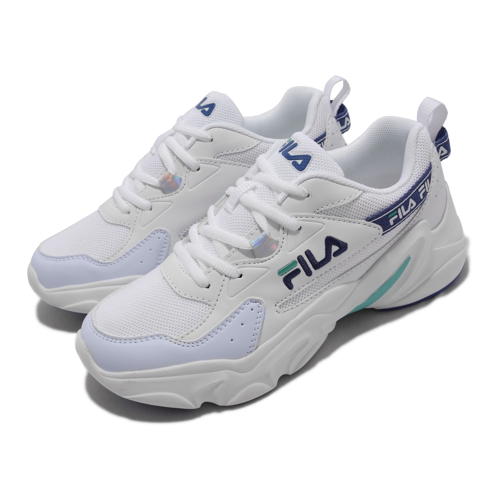 Fila 休閒鞋 Hidden Tape 4 女鞋 白 藍 復古 增高 老爹鞋 5J329W149