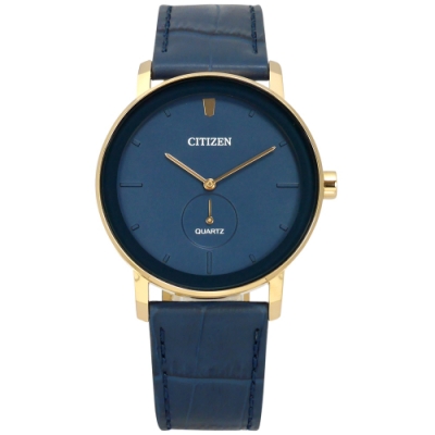 CITIZEN 簡約真皮手錶(BE9183-03L)-藍x香檳金框x藍/42mm