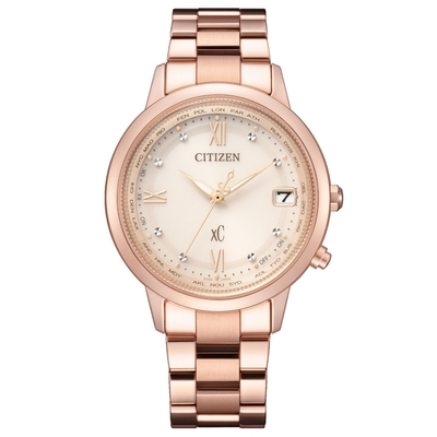 CITIZEN星辰 Hebe廣告款電波對時光動能鈦金屬女錶-CB1132-51W-36mm